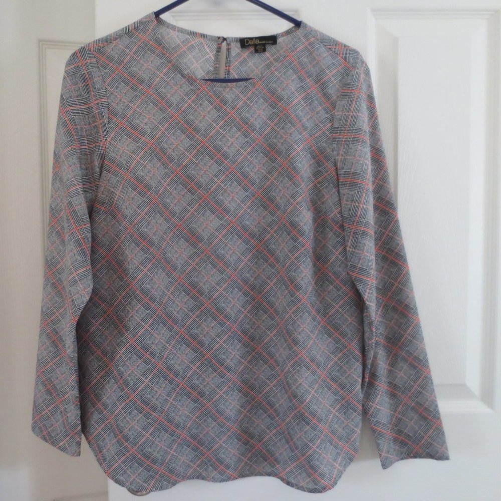 Dalia Classic Diagonal Black Red and White Plaid Top